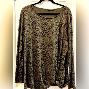 Max & Mia Women's Long Sleeve Cozy Twist Front Tunic Charcoal Animal Print XXL